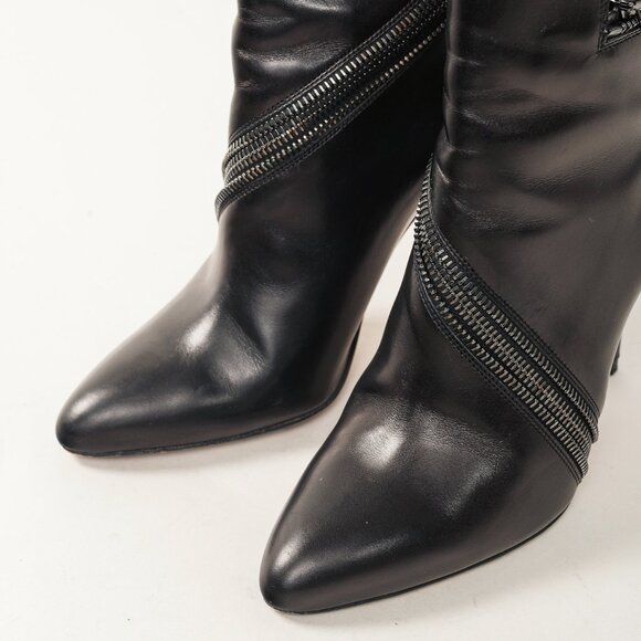 Brian Atwood Nebula Black Tumbled Nubuck Leather Zip-Detail Pointed-Toe Booties - Picture 6 of 11